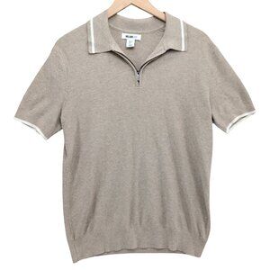 William Rast 1/4 Zip Polo Shirt Mens Beige Short Sleeve Textured Knit Size S